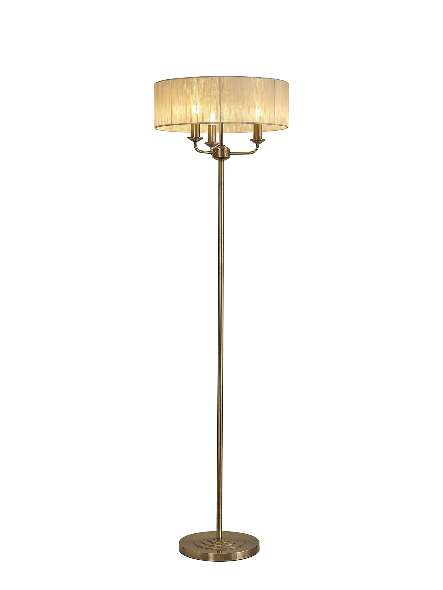 DK0907  Banyan 45cm 3 Light Floor Lamp Antique Brass, Cream